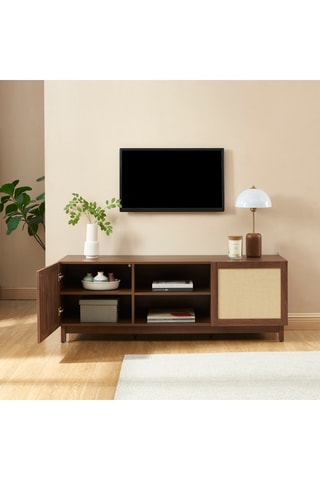 Meuble TV 2 portes en bois d'hévéa Haria - 150 x 63 x 41 cm