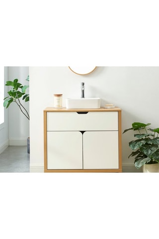 Meuble de salle de bain 2 portes en bois d’hévéa Kilda - 80 x 75 x 39 cm