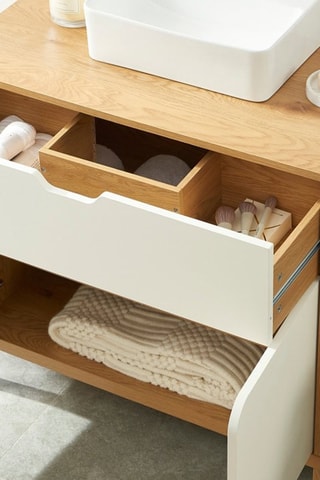 Meuble de salle de bain 2 portes en bois d’hévéa Kilda - 80 x 75 x 39 cm