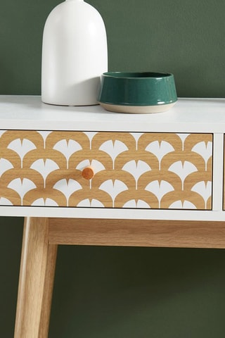 Console 2 tiroirs Utah - Blanc et imitation bois