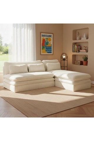 Banquette d'angle Noma - Beige - 4 places - Revêtement en velours côtelé