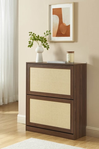 Meuble à chaussures 2 abattants en bois d’hévéa Haria - 80 x 92 x 25 cm