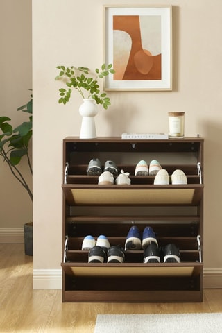 Meuble à chaussures 2 abattants en bois d’hévéa Haria - 80 x 92 x 25 cm