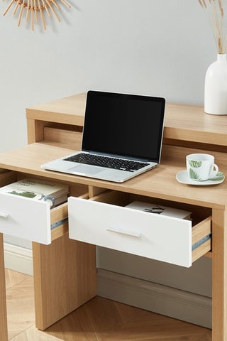 Bureau extensible 2 tiroirs Studio - Imitation bois