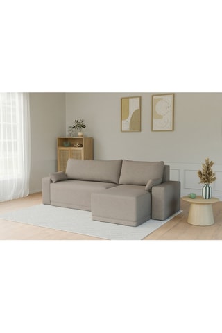 Canapé d'angle réversible convertible Teo - Grège - 4 places - En tissu velours côtelé