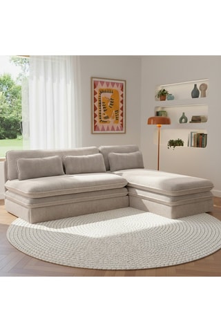 Banquette d'angle Noma - Taupe - 4 places - Revêtement en velours côtelé