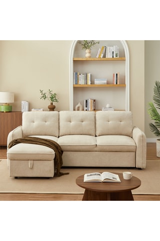 Canapé d'angle convertible et réversible en bois Impa -  Beige - 4 places - En ployester