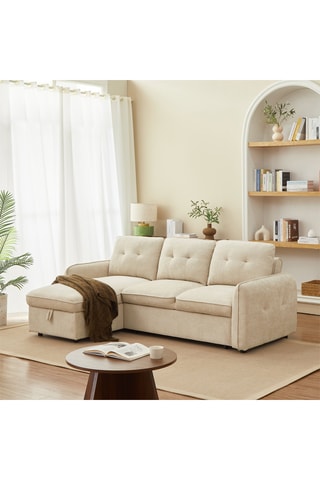 Canapé d'angle convertible et réversible en bois Impa -  Beige - 4 places - En ployester