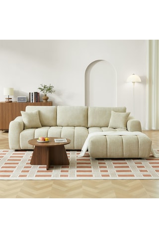 Canapé d’angle droit en bois Kerea -  Taupe - 4 places - En tissu chenille