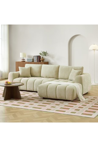 Canapé d’angle droit en bois Kerea -  Taupe - 4 places - En tissu chenille