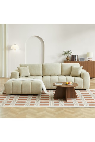 Canapé d’angle gauche en bois Kerea -  Beige chiné - 4 places - En polyester