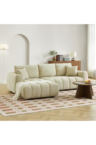 Canapé d’angle gauche en bois Kerea -  Beige chiné - 4 places - En polyester