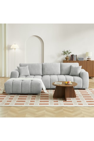 Canapé d’angle gauche en bois Kerea -  Gris chiné - 4 places - En polyester