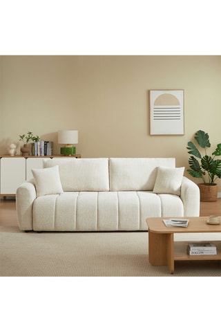 Canapé droit convertible en bois d'eucalyptus Jonea -  Beige - 3 places - En tissu texturé