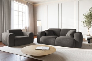 Canapé Nolio - Gris chiné - 2 places - Tissu chenille