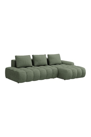 Canapé d’angle droit convertible Linz - Vert olive foncé - 3 places - En tissu structurel