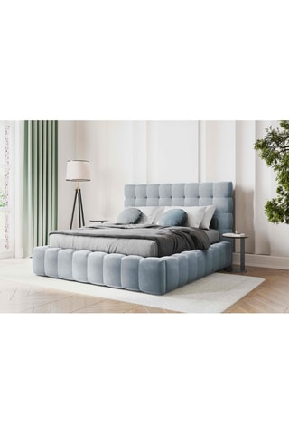 Lit-coffre avec tête de lit Bali - Bleu clair - Toucher velours