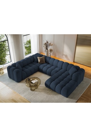 Canapé d’angle gauche panoramique modulaire Arden - Bleu roi - 6 places - En tissu structurel