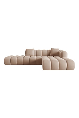 Canapé d'angle droit Halley - Beige - 5 places - En tissu velours