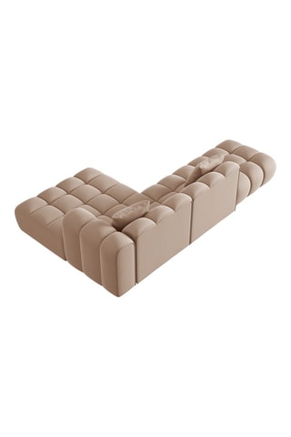 Canapé d'angle droit Halley - Beige - 5 places - En tissu velours