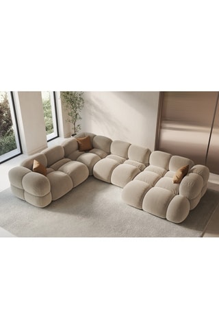 Canapé d’angle gauche panoramique Loretto - Beige clair - 5 places - Toucher velours