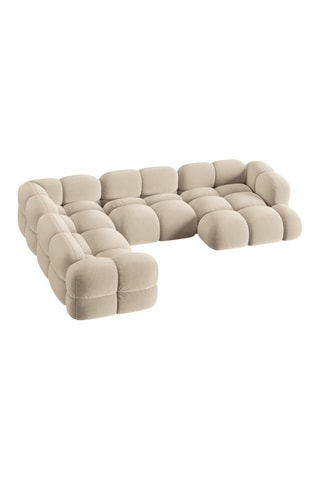 Canapé d’angle gauche panoramique Loretto - Beige clair - 5 places - Toucher velours