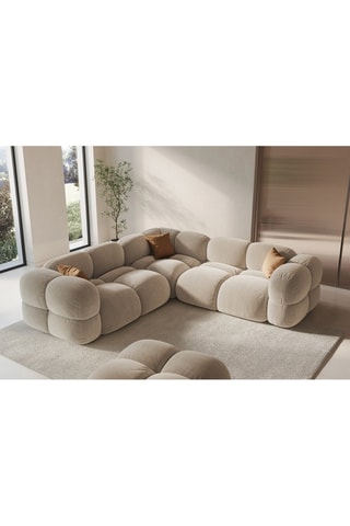 Canapé d’angle symétrique Loretto - Beige clair - 4 places - En tissu velours