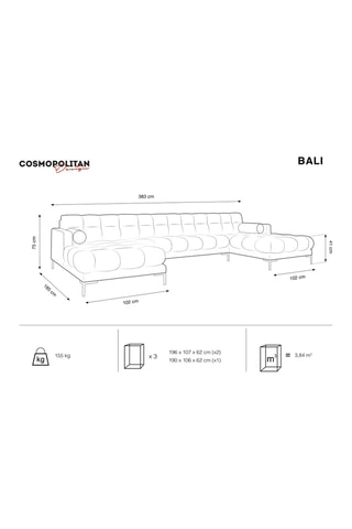 Canapé panoramique Bali - Bleu roi - 7 places - Toucher velours