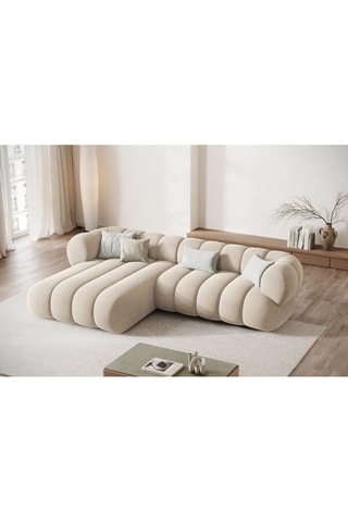 Canapé d’angle gauche Koge - Beige clair - 5 places - En tissu velours