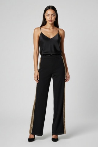 Pantalon wide legs en laine - Noir et doré