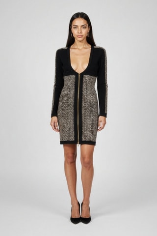 Robe en laine - Écru et noir