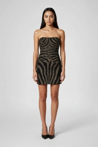 Jupe droite en chanvre et lin - Noir et doré