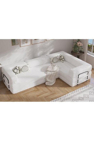 Sofá cama con chaise longue derecha Smart - Blanco - 4 plazas - De tela de terciopelo