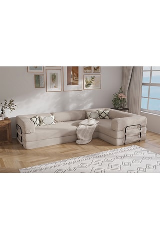 Sofá cama con chaise longue derecha Smart - Beige - 4 plazas - De tela de terciopelo