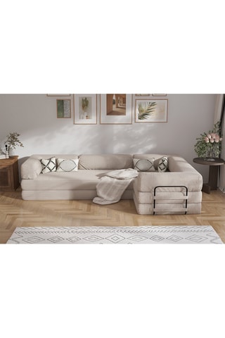 Sofá cama con chaise longue derecha Smart - Beige - 4 plazas - De tela de terciopelo
