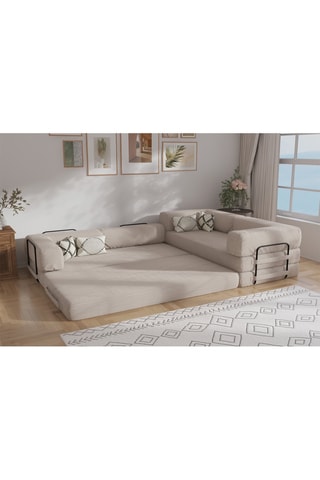 Sofá cama con chaise longue derecha Smart - Beige - 4 plazas - De tela de terciopelo