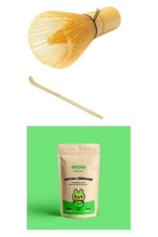 Matcha Cérémonie Bio - Sachet de 30 g, Cuillère pour matcha et fouet en bambou