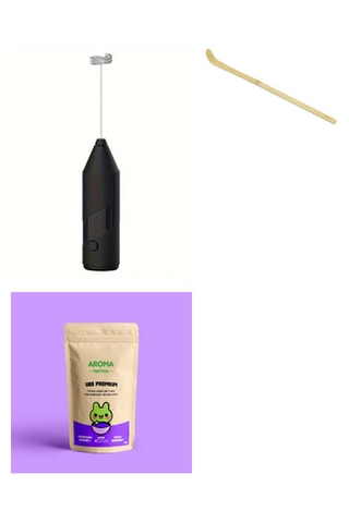 Ube Premium - Sachet de 30 g, cuillère pour matcha et Mousseur à lait électrique en acier inoxydable - Noir