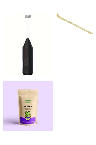 Ube Vanille - Sachet de 30 g, cuillère pour matcha et Mousseur à lait électrique en acier inoxydable - Noir