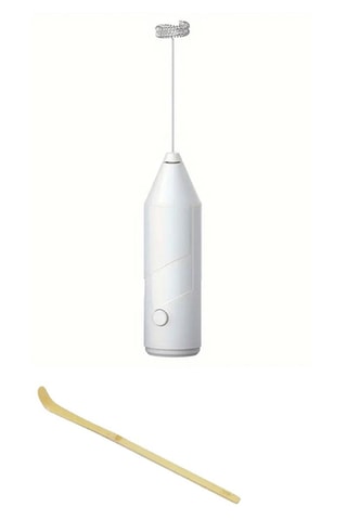 Cuillère pour matche - Bambou et Mousseur à lait électrique en acier inoxydable - Blanc