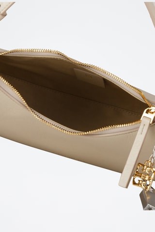 Sac porté épaule en cuir Lucky Lock Basic Small - Beige