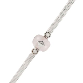Bracelet - Acier inoxydable argenté & quartz rose