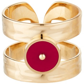 Bague - Acier inoxydable doré & pierre synthétique rouge
