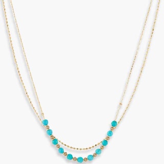 Collier double rang - Acier inoxydable doré & turquoise