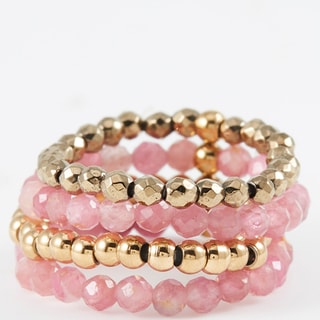 Bague ajustable - Acier inoxydable doré & grenat rose