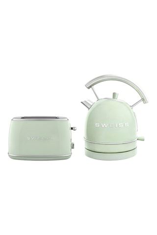 Torradeira - 850 W - 2 ranhuras e Chaleira vintage - Verde - 1,8 l - 2200 W