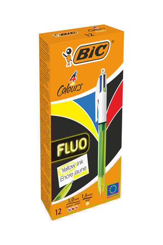 12 Balpennen Fluo - 4 Inktkleuren