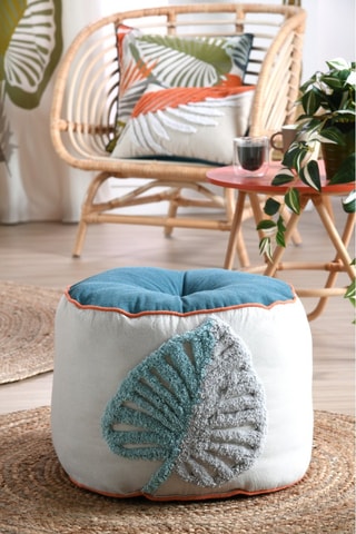 Pouf Kentia - Blanc - Revêtement en coton et polyester