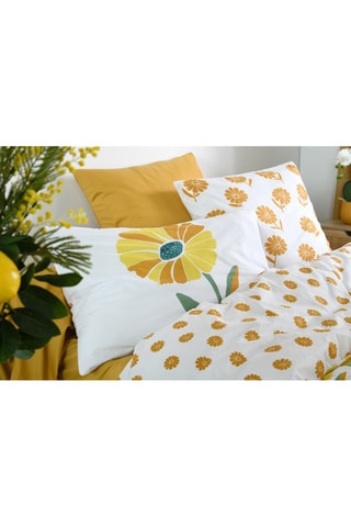 Housse de couette réversible en coton Blandine - 78 fils/cm² - Moutarde