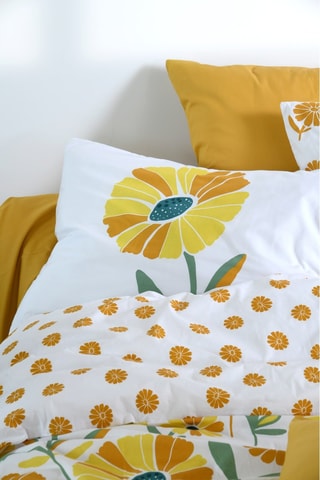 Housse de couette réversible en coton Blandine - 78 fils/cm² - Moutarde